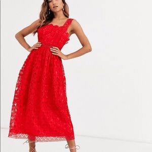 ASOS DESIGN broderie cami midi prom dress in red